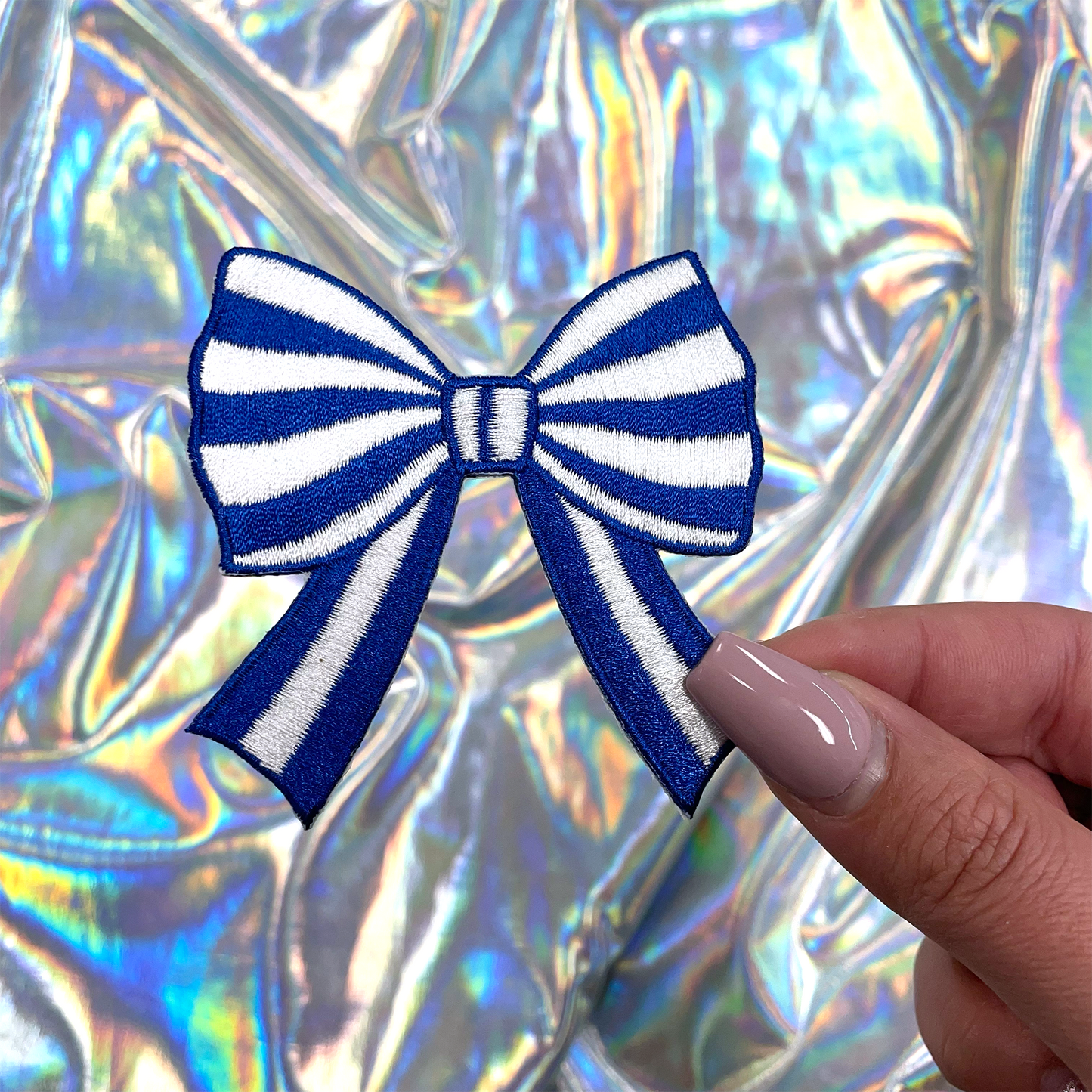 Royal Blue Striped Coquette Bow Patch Embroidered Iron-On