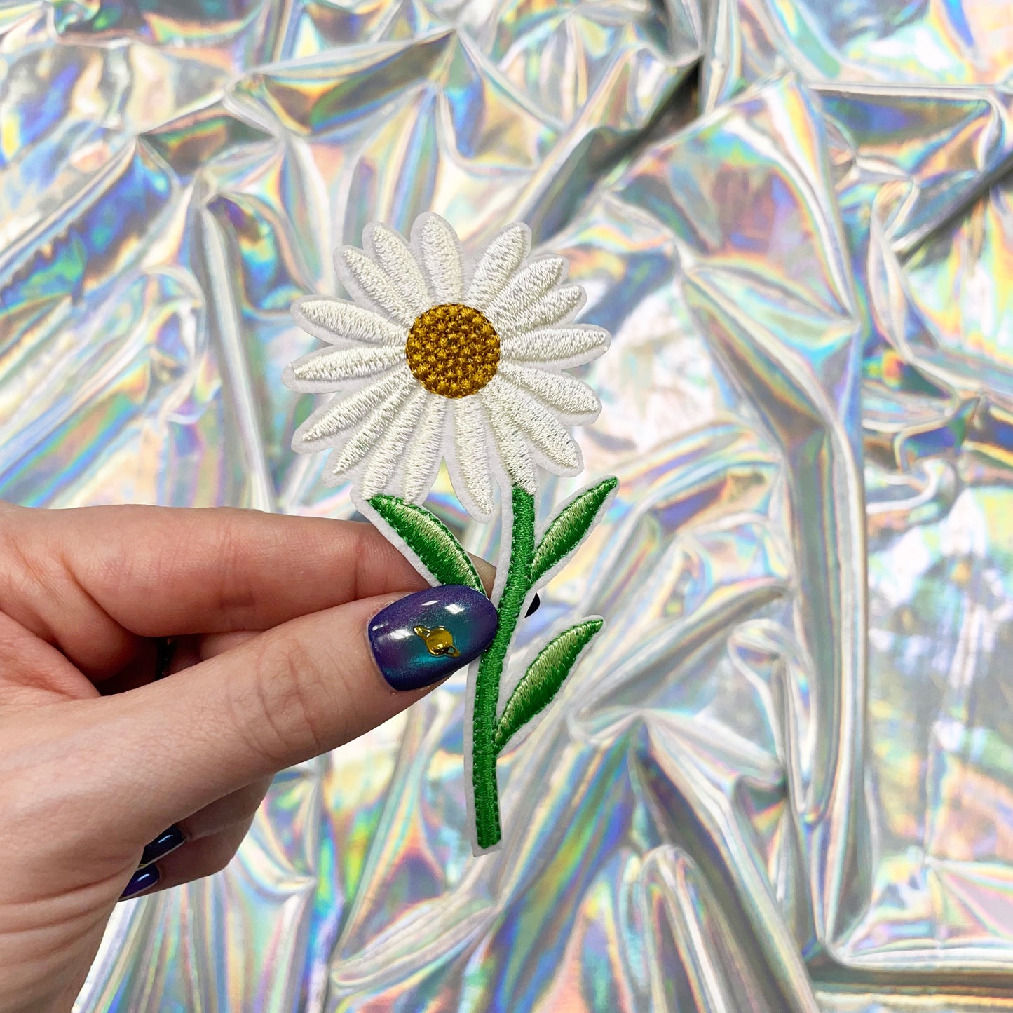 Daisy with Stem Iron On Patch