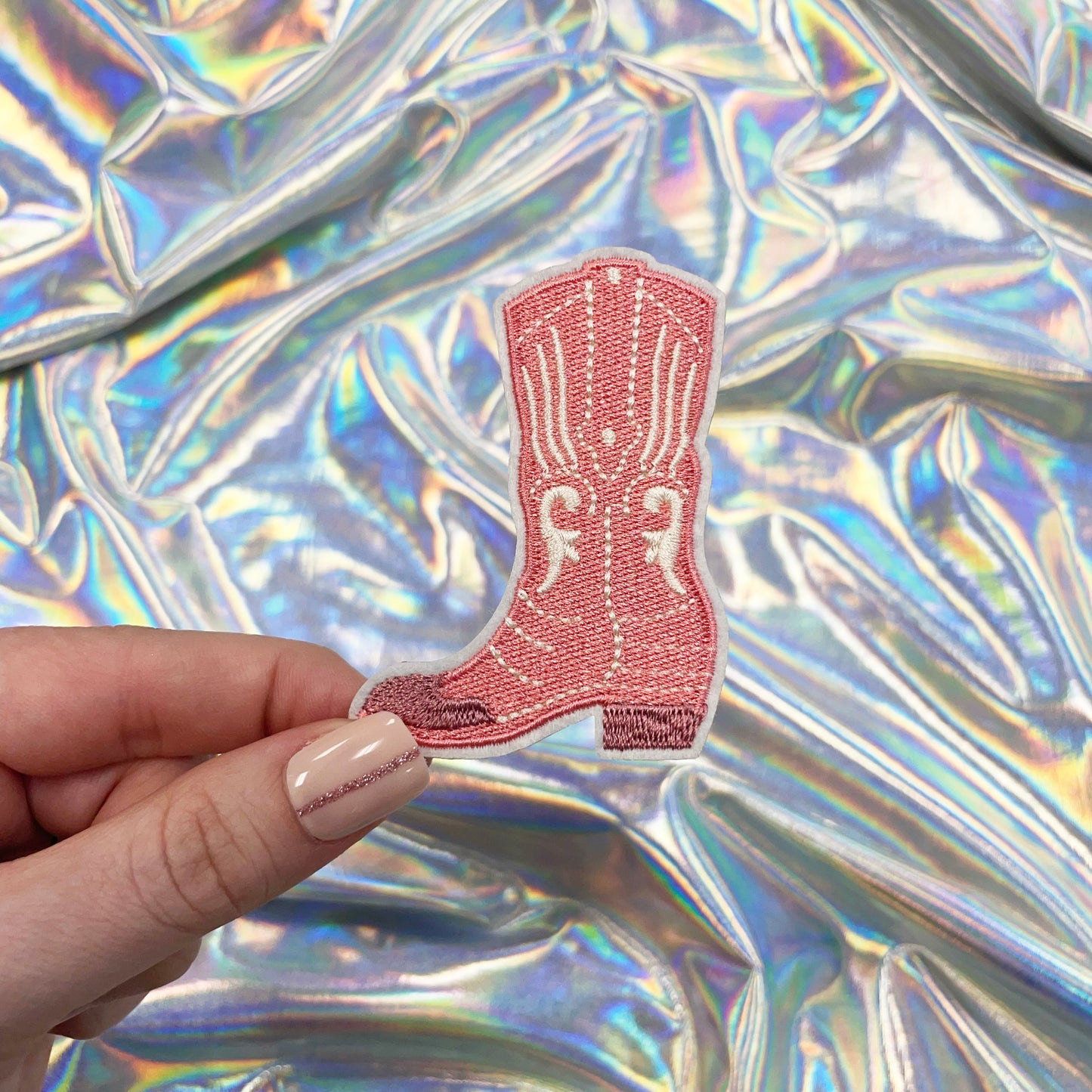 Pink Cowgirl Boot Iron On Patch