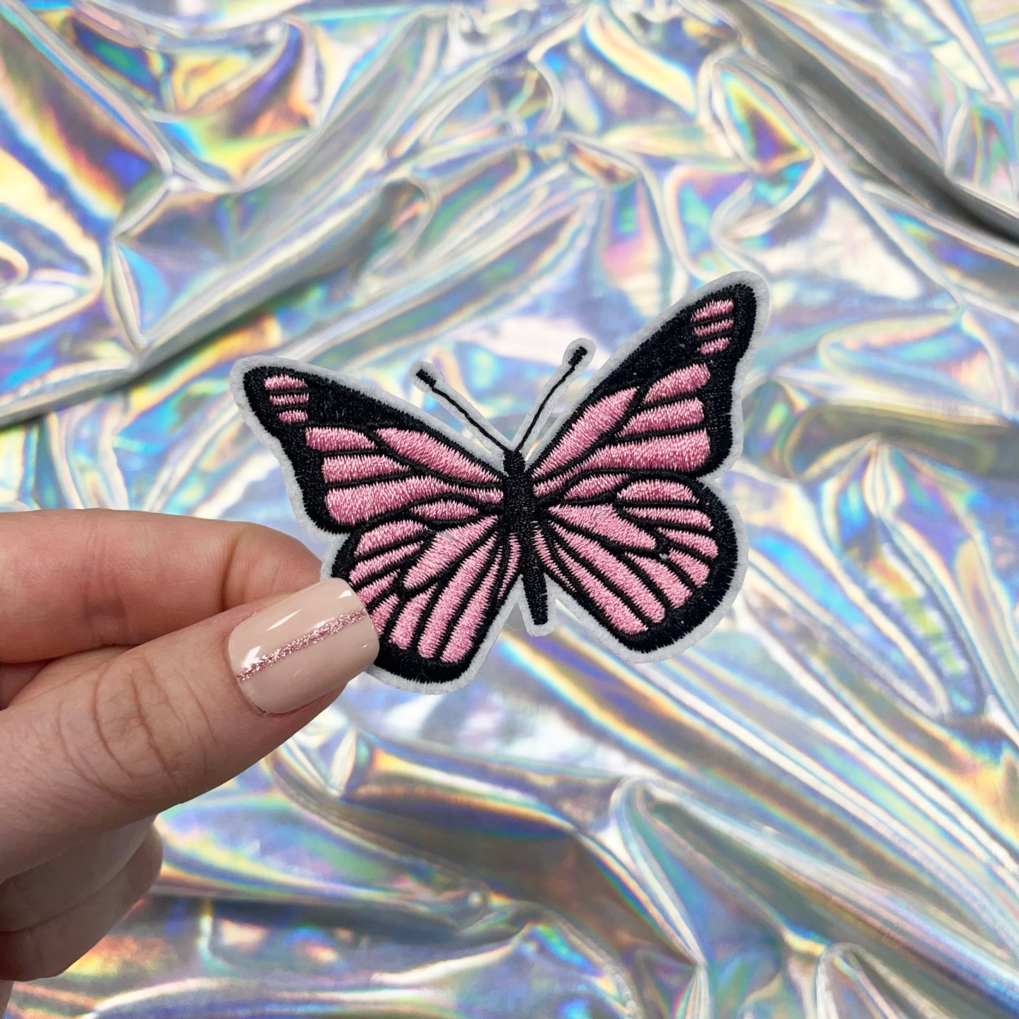 Pink Butterfly Embroidered Patch Iron-On