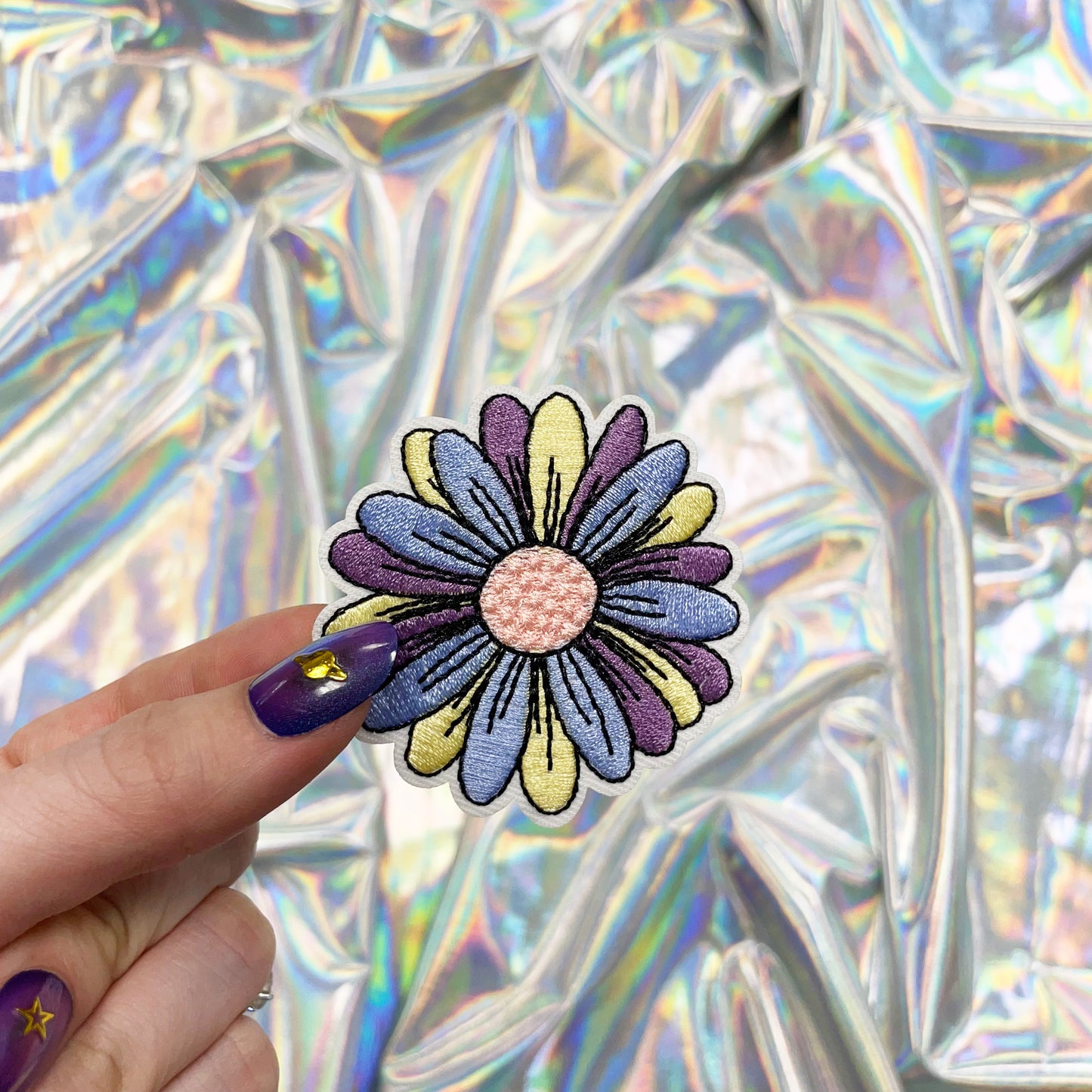 Purple & Yellow Daisy Iron On Patch