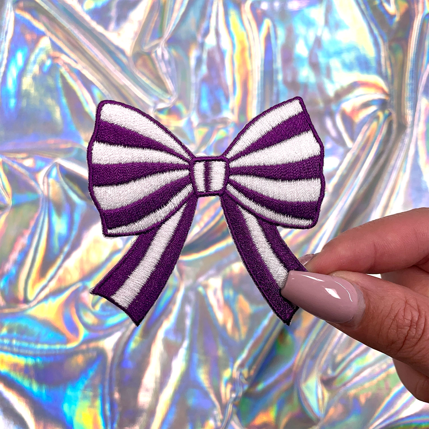 Purple Striped Coquette Bow Patch Embroidered Iron-On