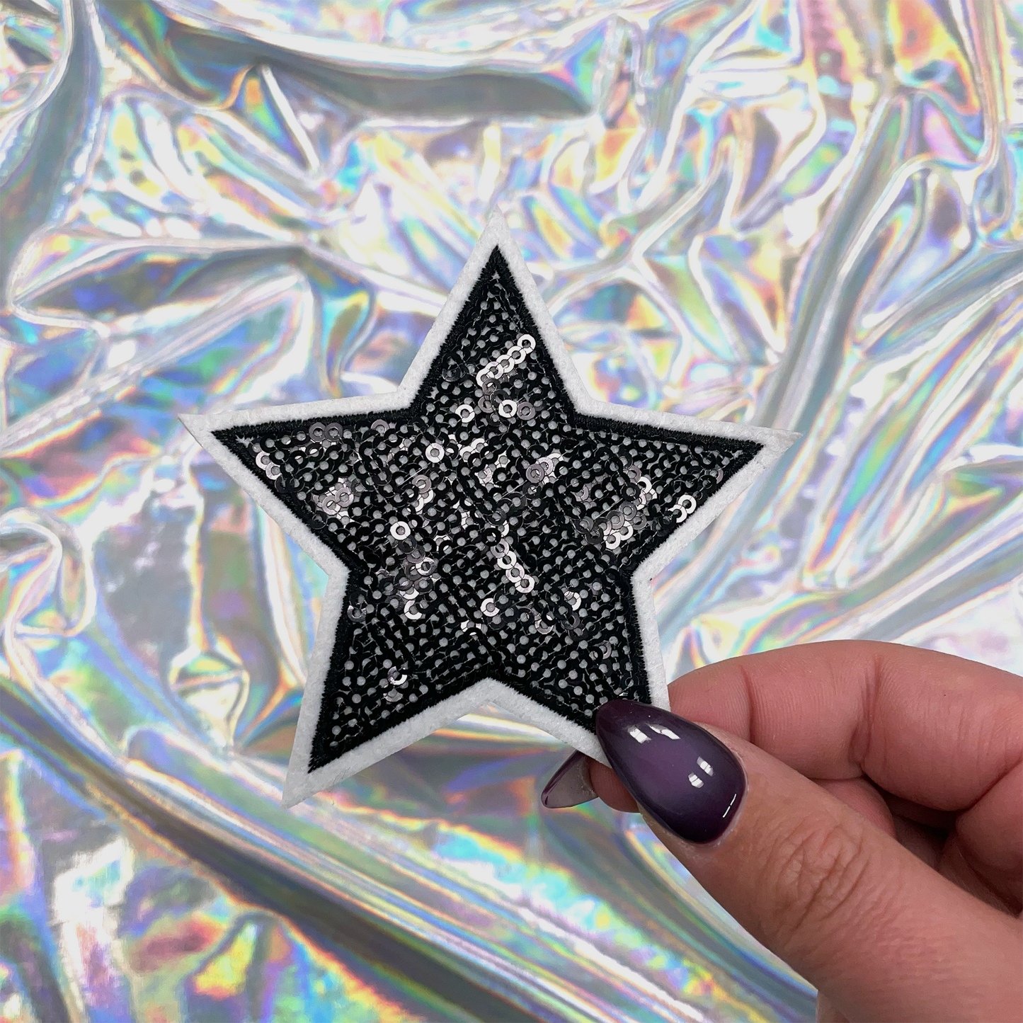 Black Sequin Star Patch Iron-On for Hats