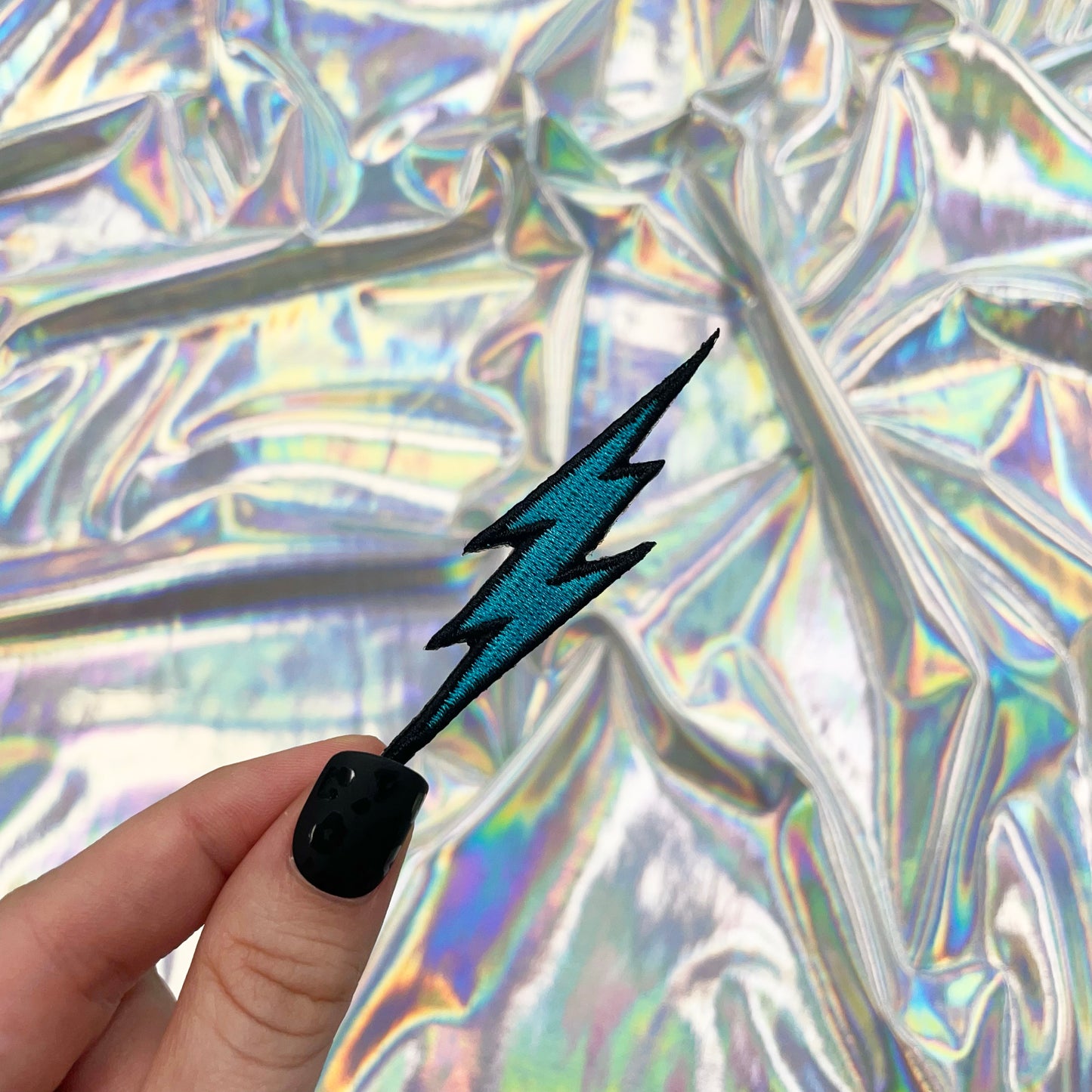 Turquoise Lightning Bolt Head Embroidered Patch Iron-On for Hats