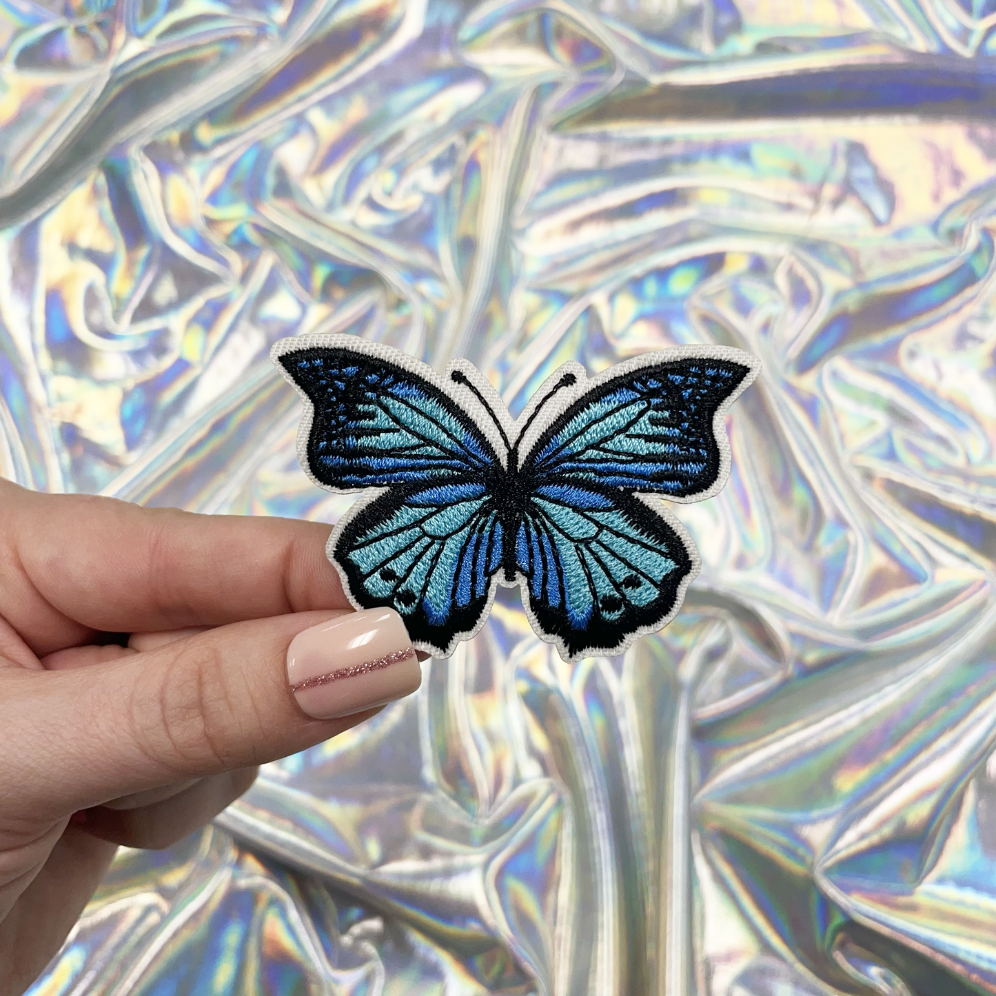 Blue Butterfly Embroidered Patch Iron-On for Hats