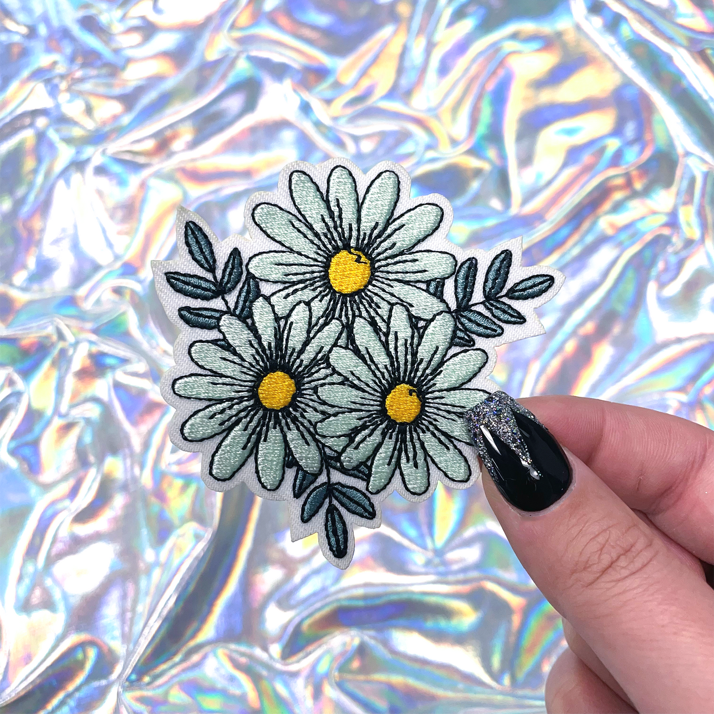 Daisy Flower Bunch Patch Iron-On for Hats