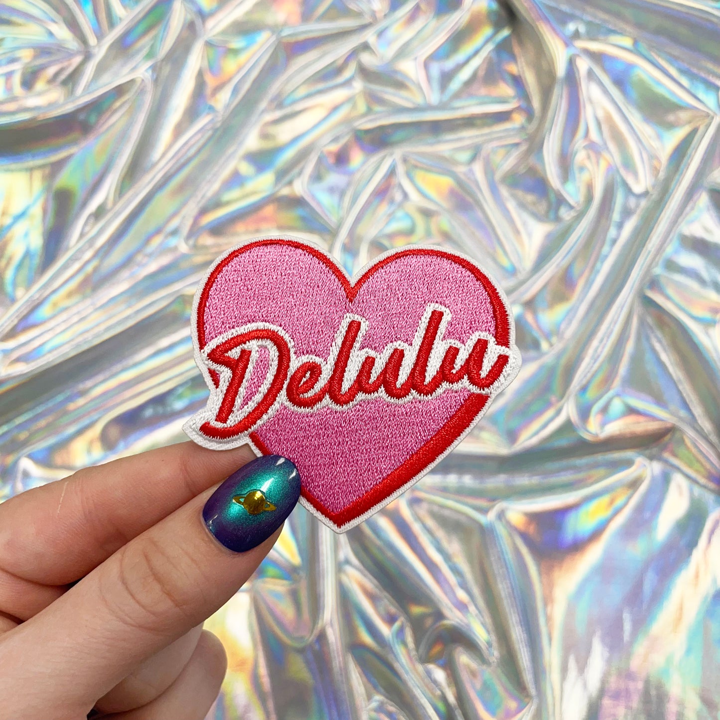 Delulu Heart Patch, Iron On Backing