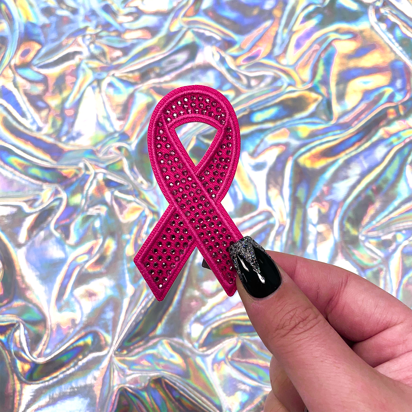 Breast Cancer Gemstone Ribbon Patch Iron-On for Hats