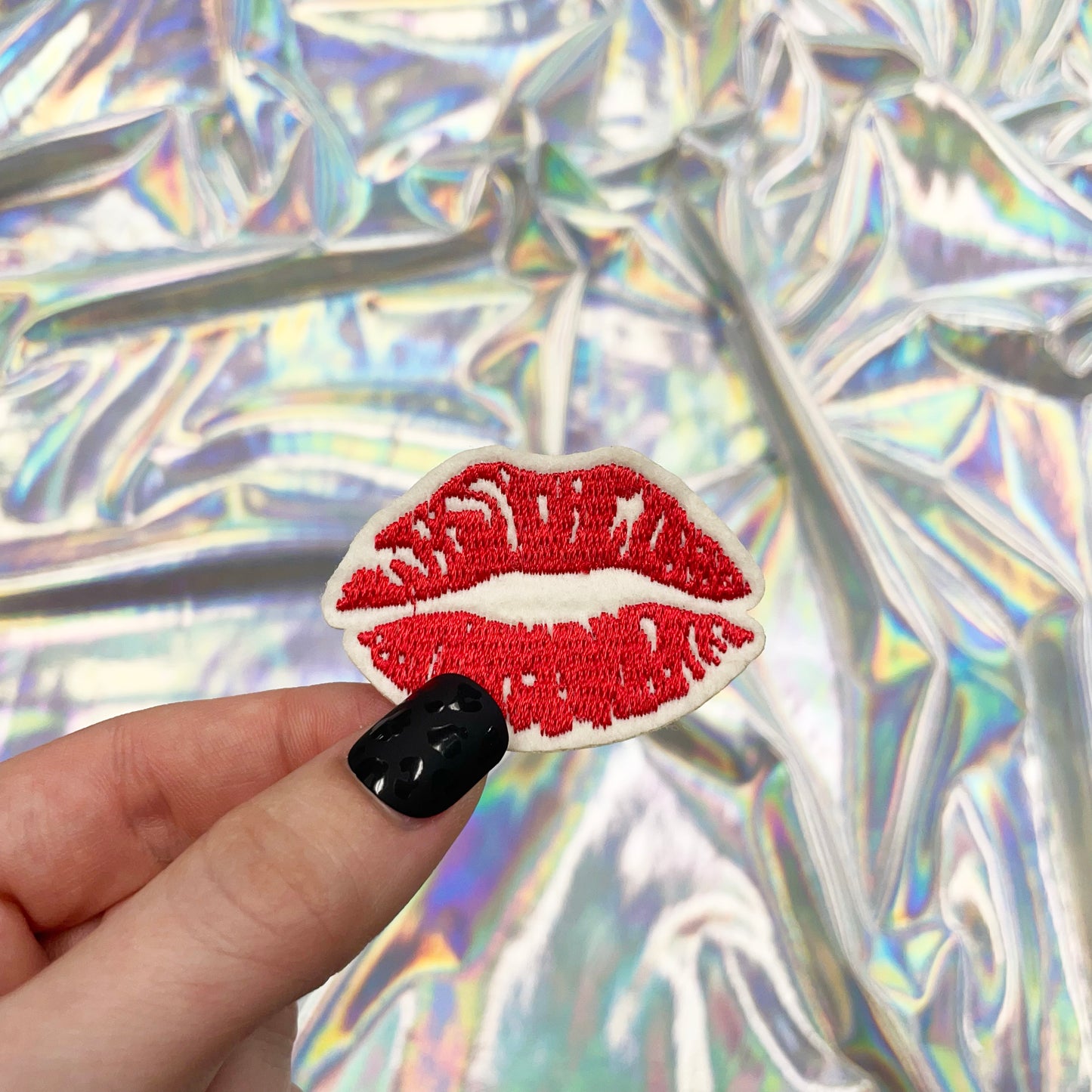 Lipstick Lip Print Embroidered Patch Iron-On for Hats