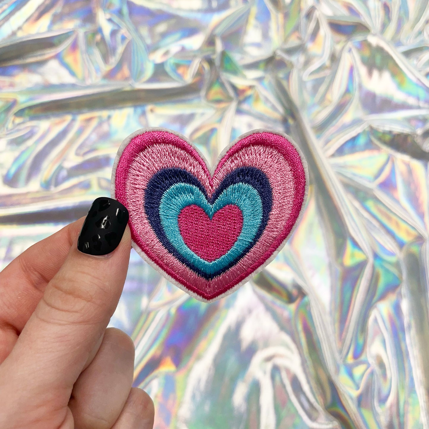 Pink and Blue Heart Embroidered Patch Iron-On