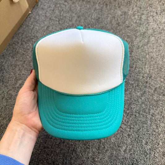Turquoise and White Nissun Trucker Hat