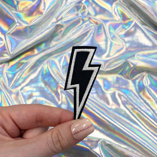 Black Lightning Bolt Embroidered Patch Iron-On for Hats