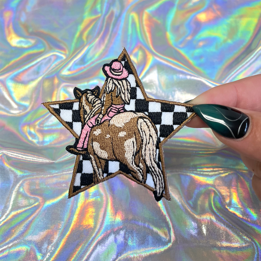 Cowgirl Checkered Star Iron On Patch