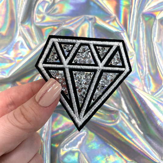 Black Diamond Embroidered Patch Iron-On with Gems