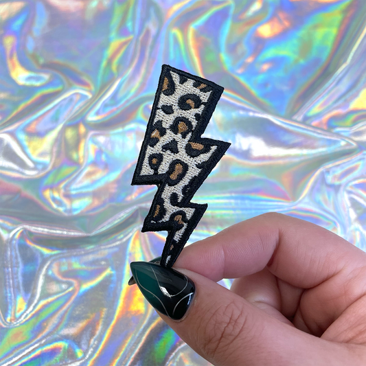 Leopard Print Lightning Bolt Iron On Patch