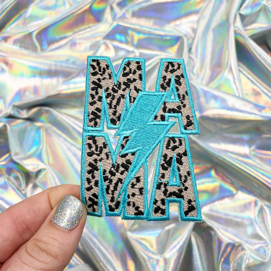 Mama Lightning Patch with Aqua and Leopard Print