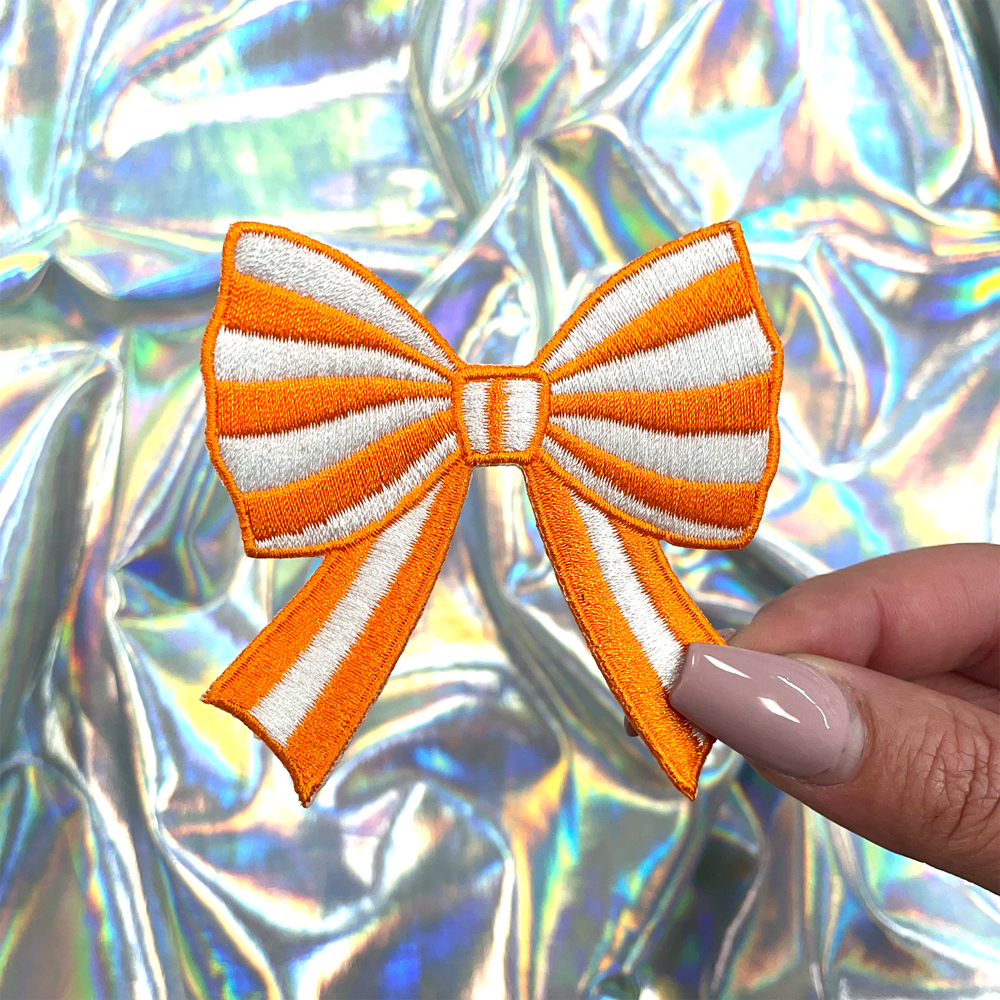 Orange Striped Coquette Bow Patch Embroidered Iron-On