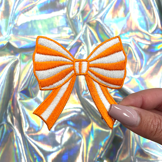 Orange Striped Coquette Bow Patch Embroidered Iron-On