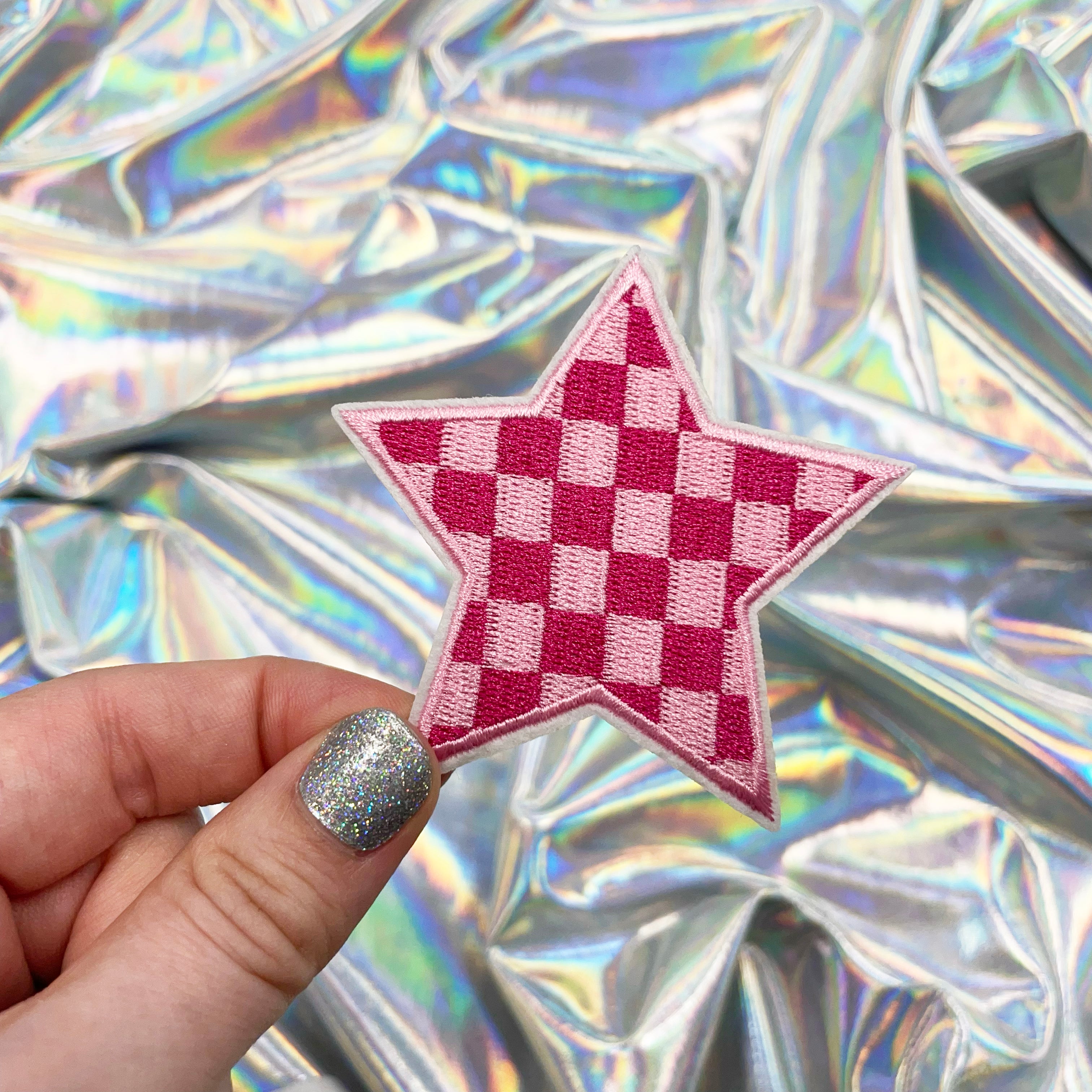 Pink Checkered Star Patch Iron On – The Crafty Engineer