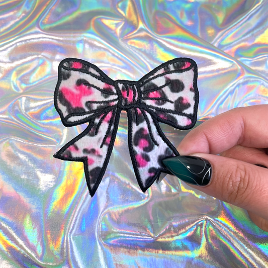 Pink Leopard Coquette Bow Iron On Patch