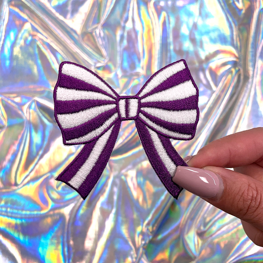 Purple Striped Coquette Bow Patch Embroidered Iron-On