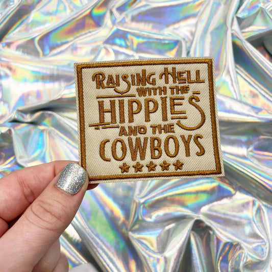 Raising Hell with the Hippies and the Cowboys Hat Patch in Brown and Tan