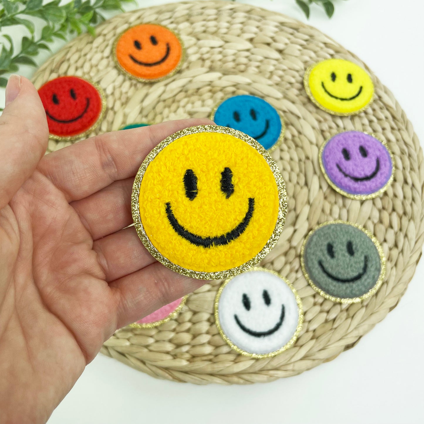 Colorful Smile Chenille Embroidered Patches, Iron-On for Hats