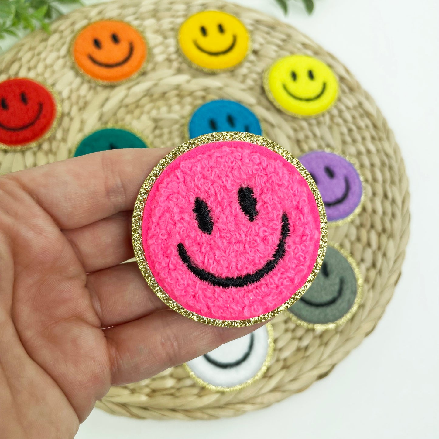 Colorful Smile Chenille Embroidered Patches, Iron-On for Hats