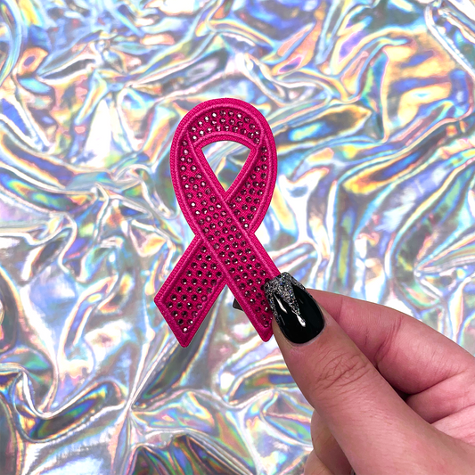 Breast Cancer Gemstone Ribbon Patch Iron-On for Hats