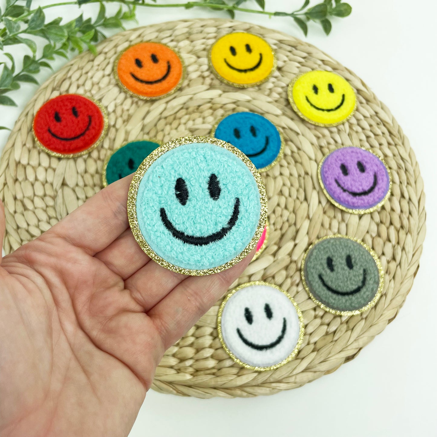 Colorful Smile Chenille Embroidered Patches, Iron-On for Hats