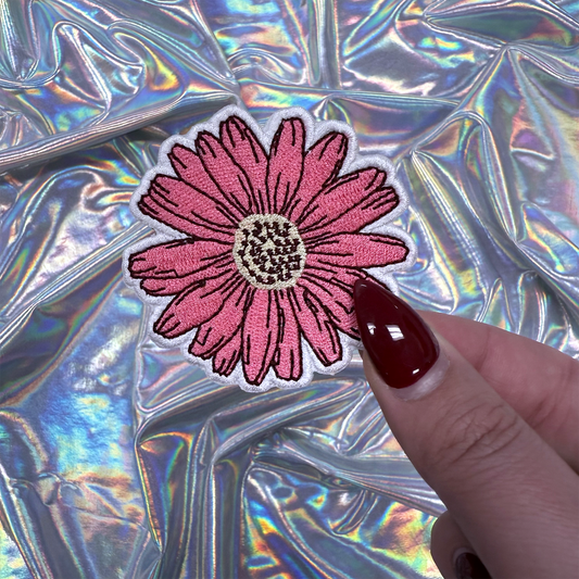 Pink Daisy Iron On Patch