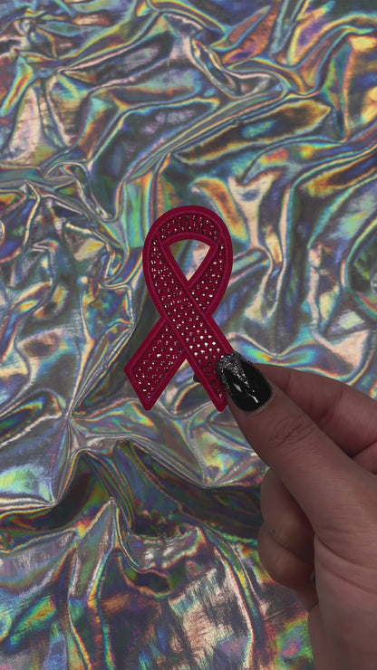 Breast Cancer Gemstone Ribbon Patch Iron-On for Hats