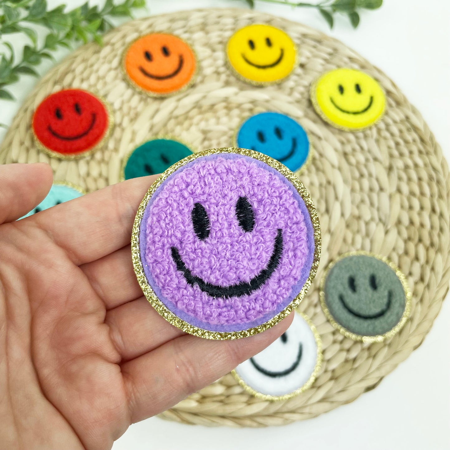 Colorful Smile Chenille Embroidered Patches, Iron-On for Hats