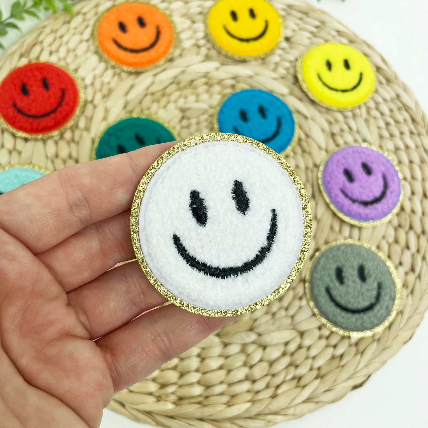 Colorful Smile Chenille Embroidered Patches, Iron-On for Hats